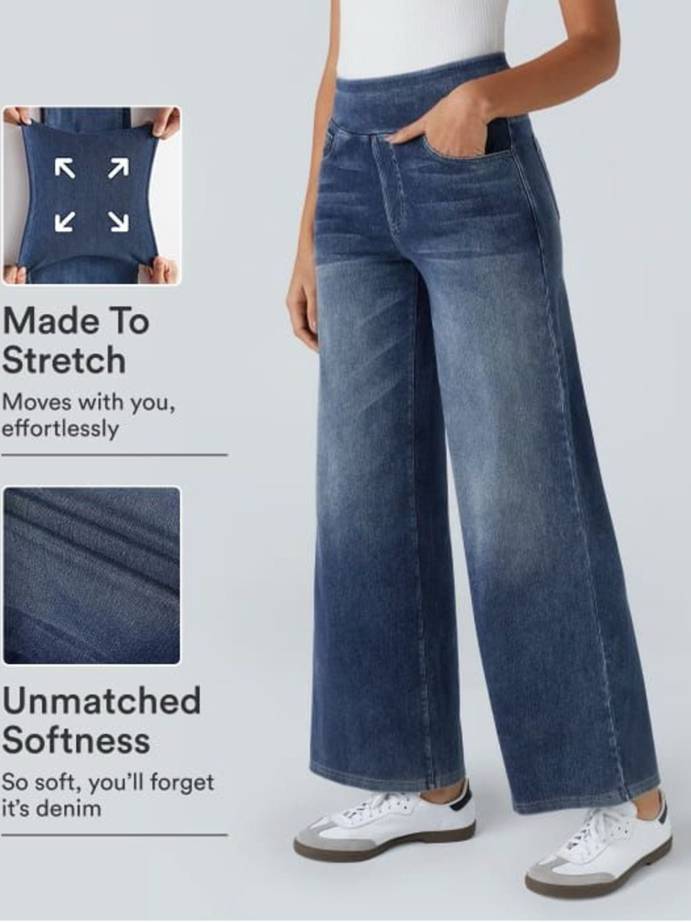 NWT Halara Flex Baggy Wide Leg Jeans Washed Blue Denim Sz M Petite $60 MSRP